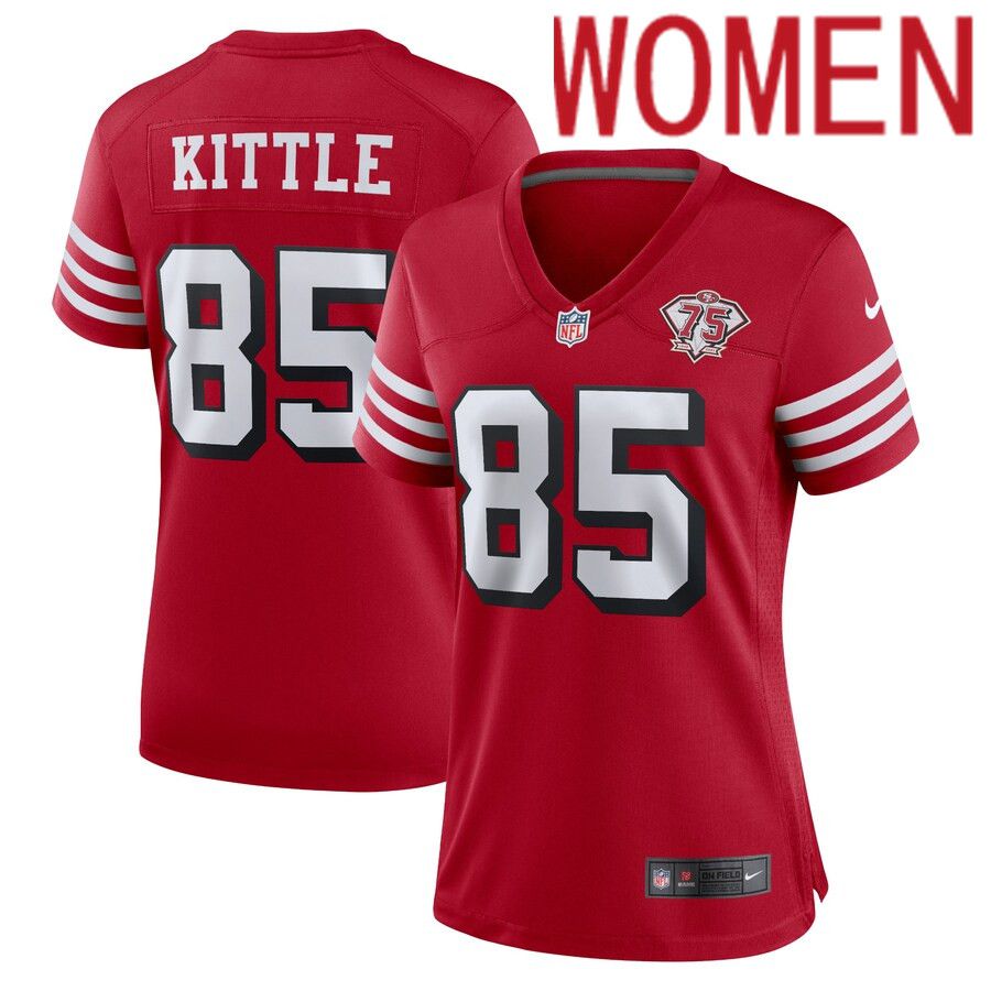 Women San Francisco 49ers #85 George Kittle Nike Scarlet 75th Anniversary Alternate Game NFL Jersey->women nfl jersey->Women Jersey